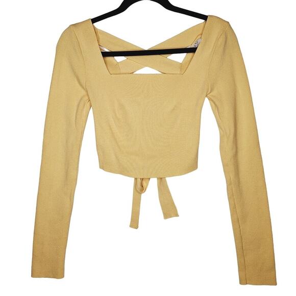 LE LIS Corset Lace-Up Top Butter Yellow Small Square Neck Crop Balletcore Buckle - Picture 1 of 6